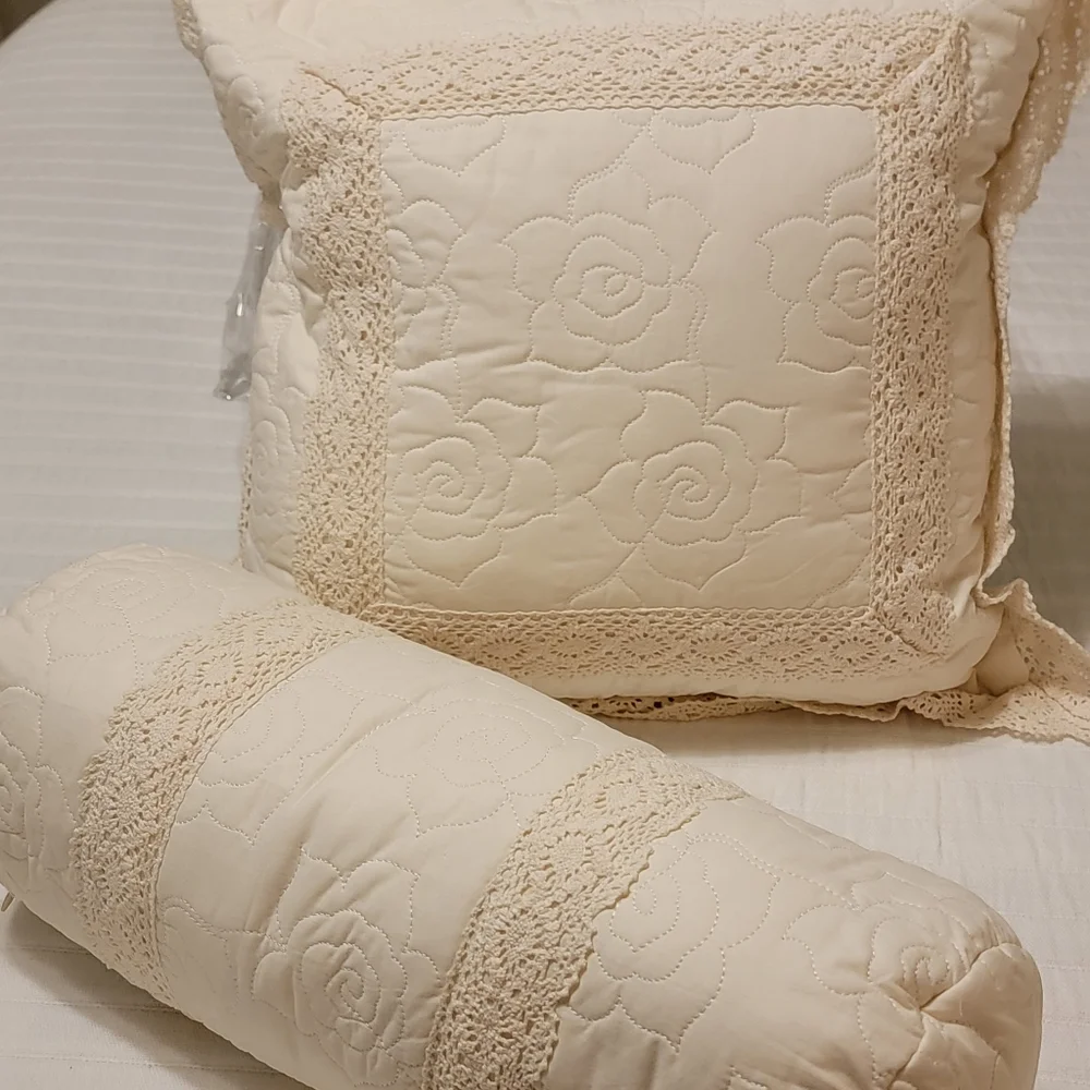 Clever Carriage Home Heritage Lace Neck roll and Square pillows French County